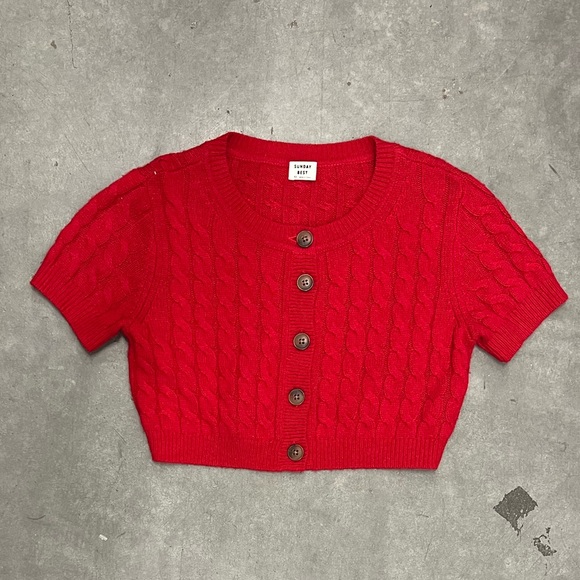 Sunday Best red Effie Cropped Cardigan | sz XS - Picture 1 of 3